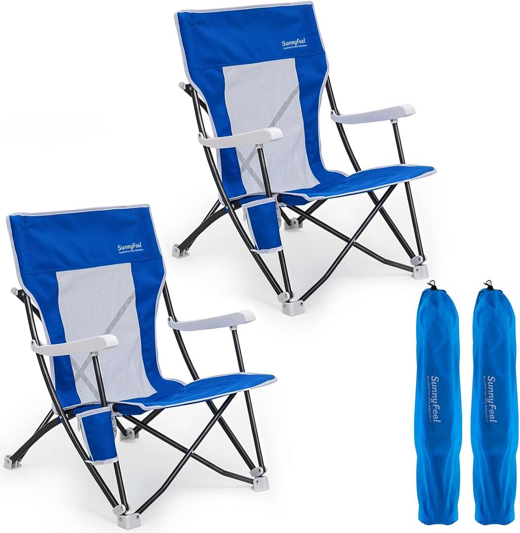 SUNNYFEEL Beach Chairs for Adults, 2 Pack High Back Folding Camping Chairs