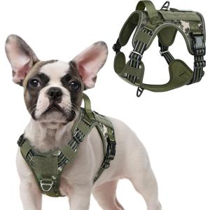 rabbitgoo Tactical Dog Harness for Small Dogs, No Pull Military Service Vest with Handle & Molle, Easy Control for Training Walking, Adjustable Reflective Straps, Green camo, S