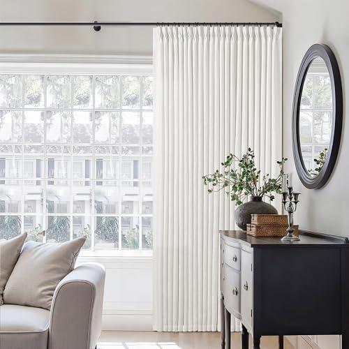 Beige White Pinch Pleated Extra Wide Curtain Panels 108 Inches Long 100 Inch Wide Linen Curtain for Sliding Glass Door Semi Sheer Hooks Rings Privacy 108 Inch Length Drape for Living Room 1 Panel