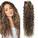 Human Hair Clip in Extensions for Black Women 4/27 Water Wavy Curly Clip in Hair Extensions Real Human Hair 4/27 Chocolate Brown Mix Blonde Urbeauty Highlight Clip Ins Natural Hair 10Pcs/120g