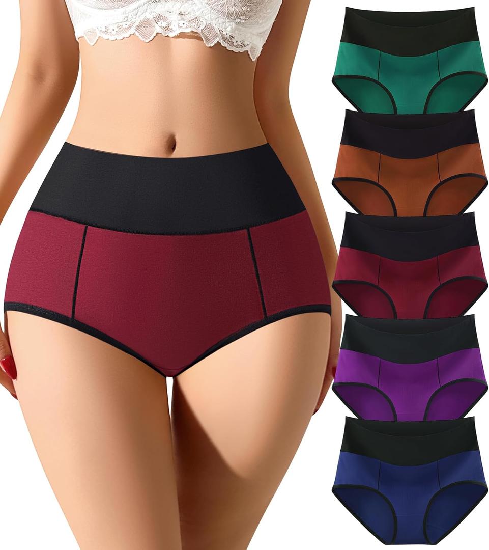 Womens Cotton Mid High Waisted Underwear Comfort Panties 5 Pack Briefs XXL