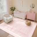 Wonnitar Washable Pink Striped Rug for Bedroom 8x10, Non-Slip Living Room Area Rug, Minimalist Berber Stripe Area Rug, Soft Floor Carpet for Nursery Playroom Closet (Pink, 8' x 10')
