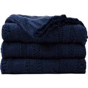 Battilo Navy Cable Knit Throw Blankets for Couch, Super Soft Warm Cozy Decorative Knitted Throw Blanket for Bed, Sofa, Chair 50"x60"
