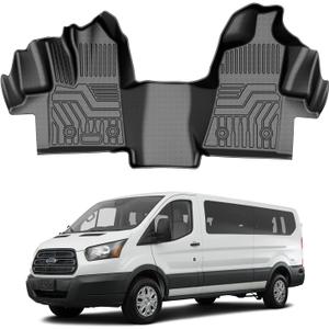 T TGBROS Floor Mats Custom Fit for 2015-2021 Ford Transit 150/250/350/350HD (No Transit Connect) Front Row All Weather TPE Floor Liners Non-Slip Black 1PCS
