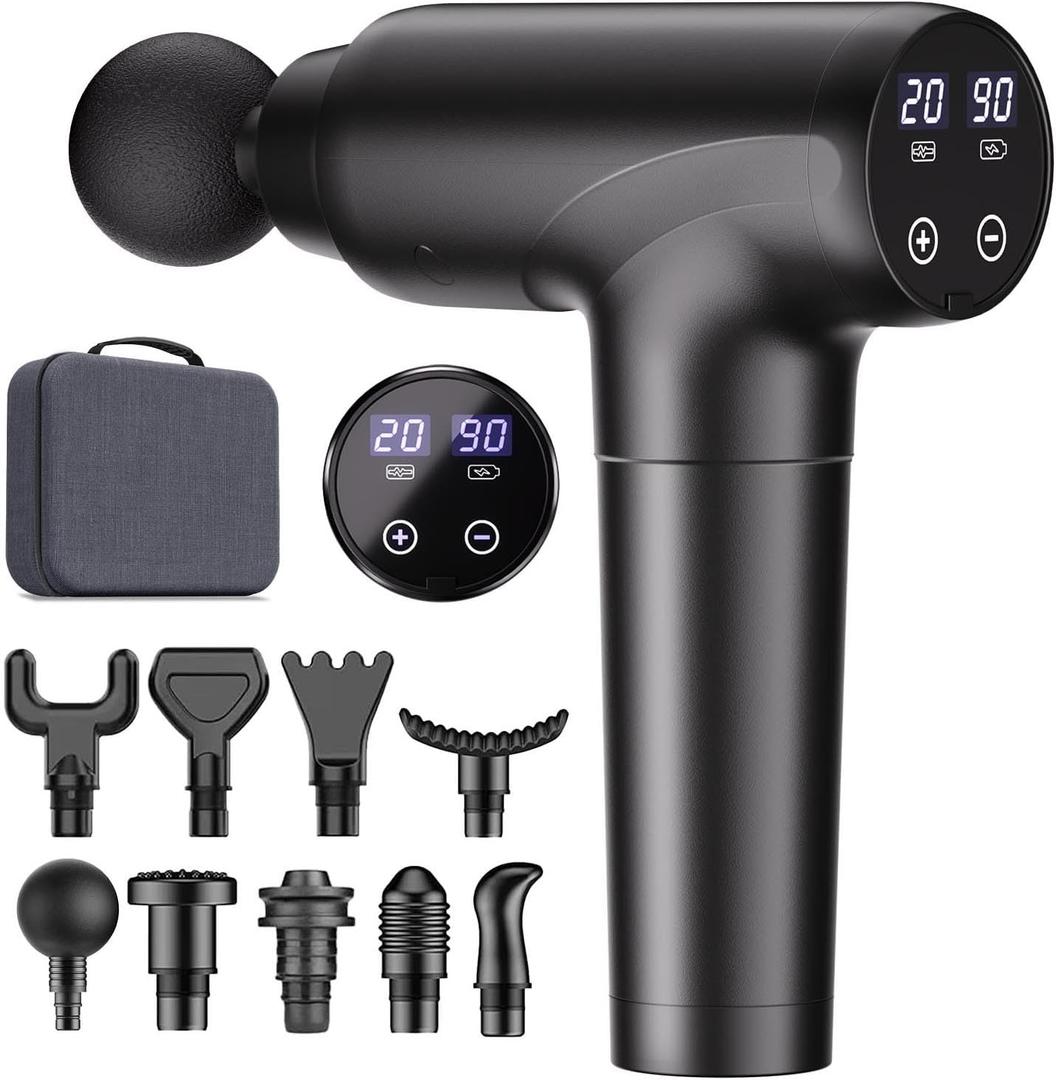 cotsoco Massage Gun Deep Tissue, Muscle Massage Gun with 9 Attachment Heads 20 Speeds & Silent Brushless Motor for Pain Relief, Handheld Percussion Back Massager Gun, Mothers Day Gifts for Mom(Black)
