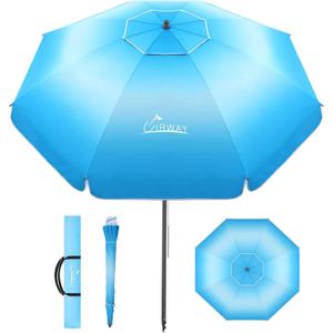 UIRWAY Beach Umbrella, Heavy Duty Windproof Beach Umbrellas with Sand Anchor & Tilt, Sun Protection Portable Beach Umbrella with Carrying Bag for Beach, Patio Garden Pool Outdoor