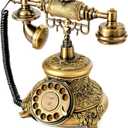 WICHEMI Vintage Phone Retro Rotary Dial Phone Landline Telephone Old Fashion Antique Phone Old School Telephones for Home Office Cafe Bar Star Hotel Decor (Golden) (Bronze)