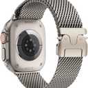 Milanese Loop Band Compatible with Apple Watch Bands Ultra 3/2/1 49mm 46mm 45mm 44mm for Women Men, Parachute-style Buckle Stainless Steel Metal Mesh Strap Bracelet for iWatch Series 11 10 SE 9 8 7 6 5 4 (Natural)