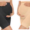 KIM S Shape Your Bump Seamless Maternity Shapewear for Dress, Pregnancy Postpartum Prevent Chafing Support-Underwear (Large, E. 2 Pack(black+nude))
