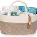 Diaper Caddy Organizer, Empty Gift Basket for Newborn Essentials, Baby Storage Basket, Stylish Gift Bag for Baby Shower, Boys and Girls  Large, White and Beige Brown (Large - 15.7"L x 10.2"W x 8.3"H)