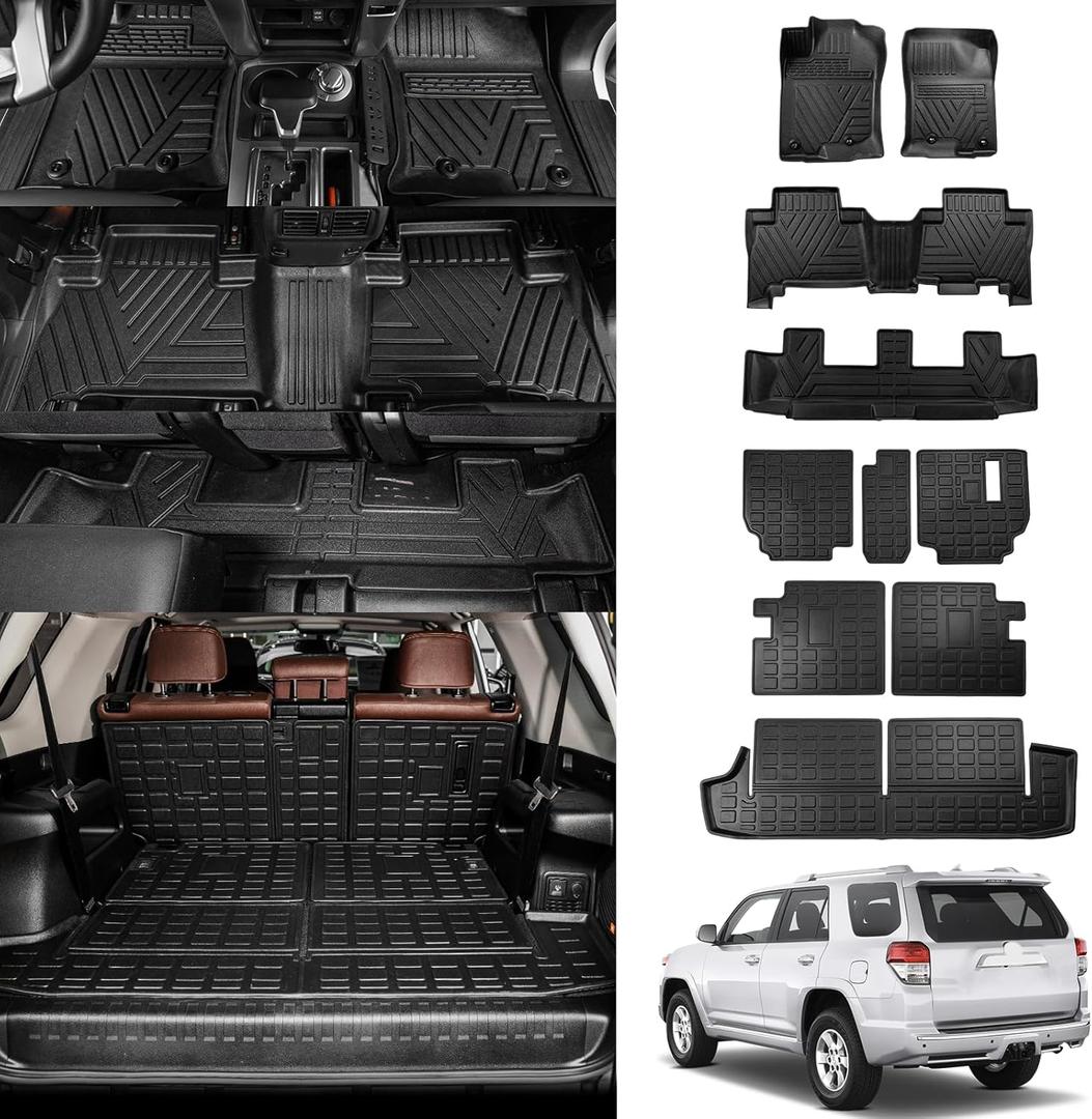 Floor Mats Compatible with 2013-2024 Toyota 4 Runner 7 Seat Cargo Mat Liner Back Seat Cover Protector 2023 4Runner Accessories (Fit 7 Seat, Floor Mats+Trunk Mat+2nd & 3rd Row Backrest Mats)