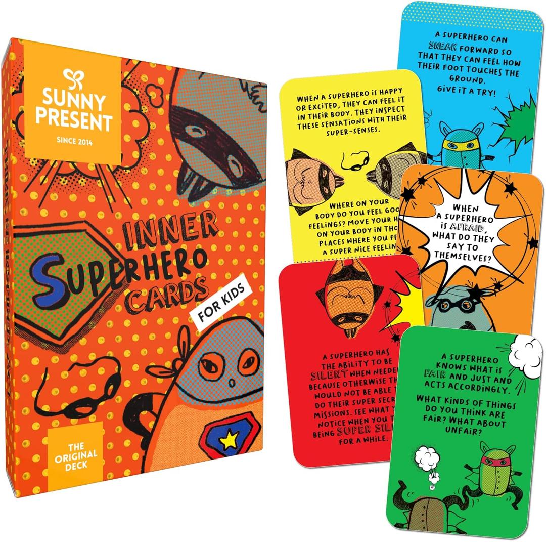 2 x Sunny Present Inner Superhero Cards for Kids - 42 Action Cards to Learn Important Skills Through Play: Emotion & Communication Skills, Discover Talents