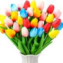 Lyrow 30 Pcs Tulips Artificial Bouquet Flowers Faux Tulips for Home Kitchen Wedding Decorations,Gift Idea for Easter Decor Mother's Day Birthdays (Classic Color)