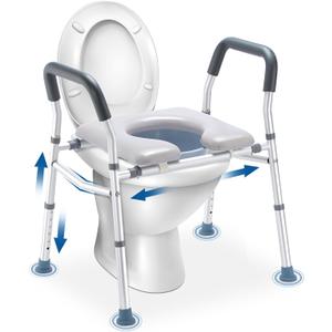 HEAO 3-in-1 Raised Toilet Seat, Adjustable Width/Height, Padded Seat with Splash Guard, Toilet Safety Frame, Shower Chair for Seniors, Handicap,Pregnant, 400 lbs