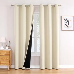 ChrisDowa 100% Blackout Curtains 84 inch Long for Bedroom with Black Liner, 2 Thick Layers Total Blackout Thermal Insulated Grommet Window Curtains 2 Panels Set (Light Beige, 42 x 84 Inch)