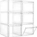 LXLXXL Storage Bins with Lids, 6 Pack Clear Plastic Storage Containers with Magnetic Acrylic Door, 19 Qt Stackable Storage Box for Home,Office Organizing