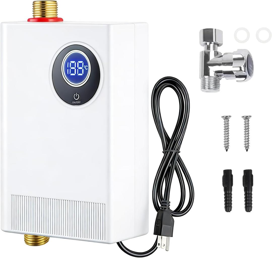 Tankless Water Heater Electric, 110V 3000W Under Sink Instant Hot Water Heater, 3-5 Seconds Fast Heating, with LED Display, IPX4 Waterproof, Perfect for Small Apartment/RV/Bathroom & Kitchen Sink