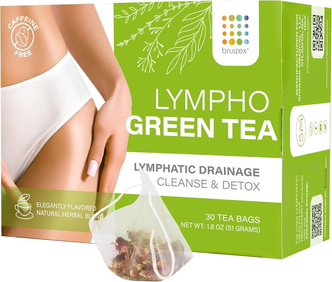 Bruizex Lymphatic Green Tea, Lymphatic Drainage Cleanse & Detox, Natural Herbal Blend for Lymphatic System Health, Post Surgery Recovery Liposuction, BBL, Tummy Tuck, Lipedema & Lymphedema, 30-Pack (EXP 03/19/27)