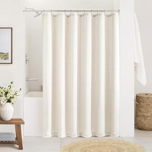 DUKIYO Cream Shower Curtain 66 Inches Long Linen Neutral Ivory Shower Curtain for Bathroom Earth Tone Boho Shabby Chic Country Cloth Drapes Basement Bathroom, 72x66