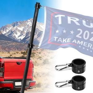 6FT Carbon Fiber Truck Flag Pole, 1.25 Inch Heavy Duty Flag Pole for Truck, 2 Sections Design Black Flagpole for Jeep, Pickups, RVs, SUVs, Trailer Hitch, Tailgate, All-Weather Resistant(Flagpole only)