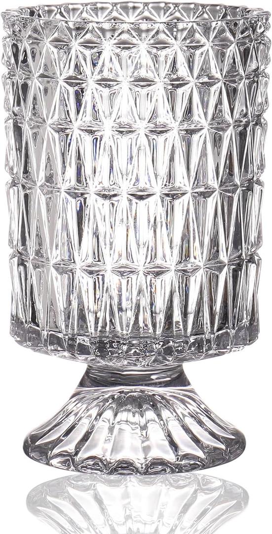 MCMCNCUIU Crystal Vase, Flower Vase, Glass Vase for Bouquet, Clear Vase, Large Vase for Flowers, Pedestal Glass Vase for Living Room, Bedroom, Dining Table, Birthday, Wedding, 7 inch (Diamond)