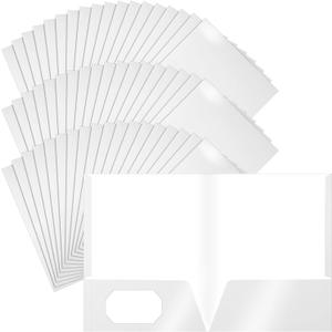Jutom 50 Pcs 2 Pocket Glossy Paper Folders Glossy Paper Laminated Portfolios, Letter Size, Presentation Folders with Pockets for Office Teacher Worker Supplies(White Color)