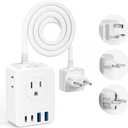 European Travel Plug Adapter Kit, 5ft Detachable Extension Cord with Type C/G/E/F Plug, 4 AC Outlets, 20W USB C Power Delivery, UK Germay France Greece Travel Plug Adapter