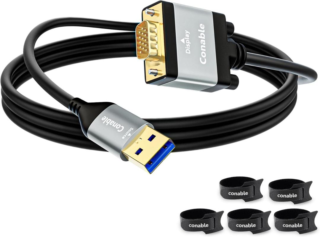 USB to VGA Adapter Cable 15 FT, Unidirectional USB-A 3.0 to VGA HD Audio Video Cable, Real 1080P@60Hz, for TV, Projector, Monitor, Only Support Windows 11/10/8/8.1/7, Mac OS, Need to Install Driver