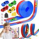 20ft Flexible Race Track for Kids with 4 Pull-Back Cars & Portable Storage Bag,4pcs Strong Suction Cups,5pcs Track Stabilizers,for 1/64 Cars,Roll Up Slot Car Race Track with Loops