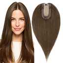 MY-LADY Human Hair Toppers for Women Real Human Hair Thin 7 * 13CM Silk Base with Lace Clip in Remy Hairpieces 150% Density 12 Inch Chocolate Brown