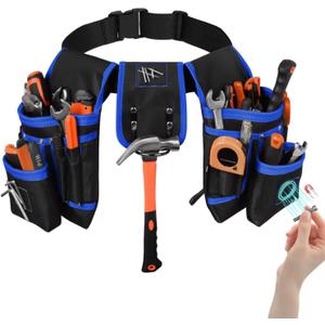 Tool Belt with 27 Pockets and 3 Magnetic Zones, Freely-Combinable, Heavy-Duty yet Lightweight Tool Pouch & Tool Belts for Men: Electricians, Carpenters, DIYers A Great Gift Fathers and Husbands(Blue)