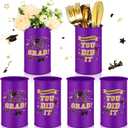 Domensi 6 Pcs 2025 Graduation Table Centerpiece Vase Decorations Class of 2025 Galvanized Metal Tin Vases for Artificial Flowers Grad Caps Cutlery Utensil Holder for Party Supplies Gifts(Purple)