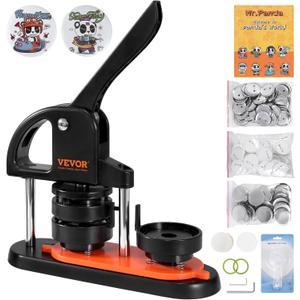 VEVOR Button Maker Machine, 2.25 inch/58mm Pin Maker with 100pcs Button Parts, Button Maker with Panda Magic Book, Ergonomic Arc Handle Punch Press Kit, for Children DIY Gifts and Christmas