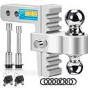 Aircraft Aluminum Adjustable Trailer Hitch for 2 Inch Receiver, Tow Dual Ball 2'' & 2-5/16'' Towing Weight 12,500 LBS, 6'' Drop/Rise, Lightweight/Anti Rust Anti Rattle, Bulletproof Lock Pin