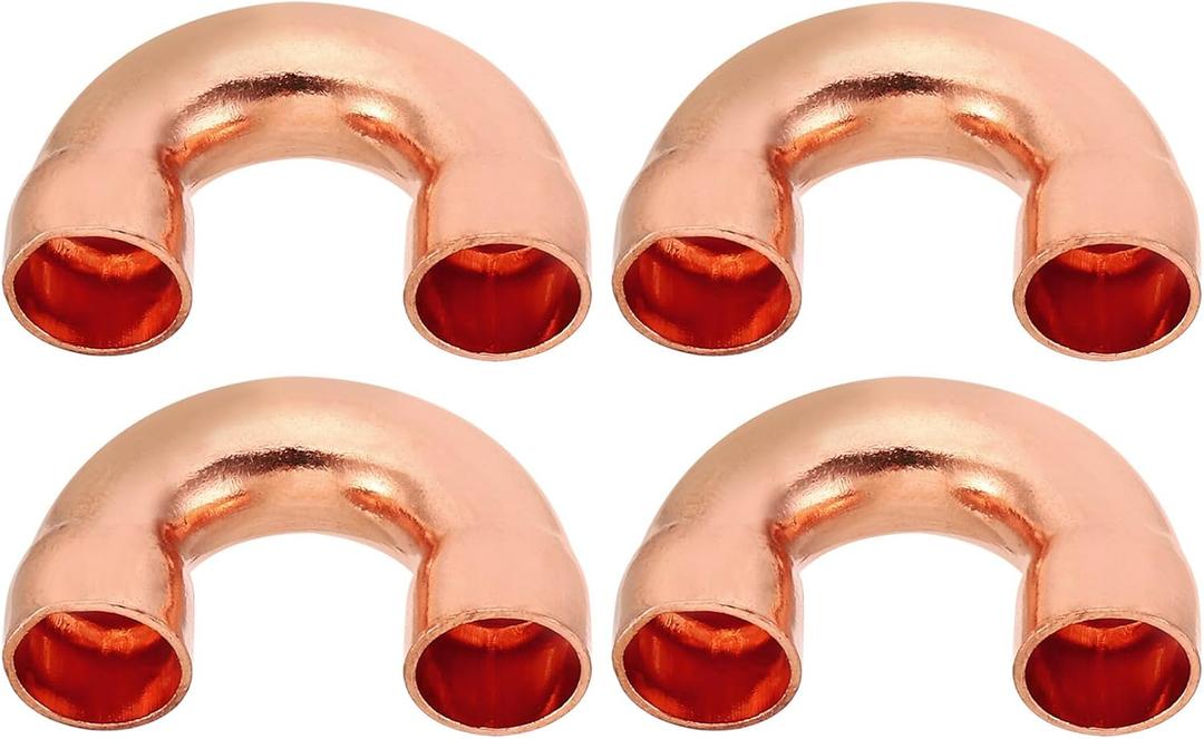 PATIKIL 1/2 Inch ID Copper Pipe Fittings, 4 Pcs 180 Degree Return Bend Copper Pipe Sweat Welding Solder Connection for HVAC Air Conditioning Hydraulic