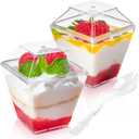 Qeirudu 50 Pack 3.5 oz Mini Dessert Cups with Lids and Spoons - Parfait Cups with Lids Plastic Square Shooter Cups for Party Appetizers Pudding Mousse Triffle