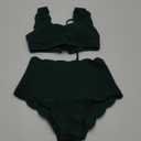 TSWRK Women's High Waist Bikini Vintage Scalloped Trim Two Piece Swimsuit, Black