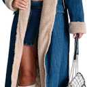 yoeasy Womens Warm Winter Sherpa Fleece Lined Long Denim Coat Windproof Thick Denim Trench Coat with Belt (Medium, Blue)