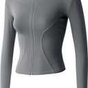 Gacaky Women's Slim Fit Lightweight Athletic Full Zip Stretchy Workout Running Track Jacket with Thumb Holes (Medium, Grey)