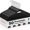 HOUSE DAY Black Plastic Hangers 50 Pack - Heavy Duty Non-Velvet Hangers with 360 Swivel Chrome Hook & Non Slip Notches - Slim Space Saving Clothes Hangers Ideal for Coats Shirts Jackets Dresses