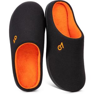 VeraCosy Men's Two-Tone Memory Foam House Slippers Indoor Outdoor Durable Rubber Sole (11-12, Orange)