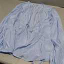 SweatyRocks Women's Lace Long Sleeve Peplum Top Tie Front Blouses V Neck Lantern Shirts, Blue, Medium