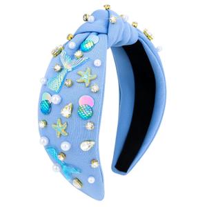 YARIEW Mermaid Knotted Headband for Women, Mermaid Birthday Decorations Seashell Hair Accessories, Starfish for Under the Sea Party Decorations Gifts Blue