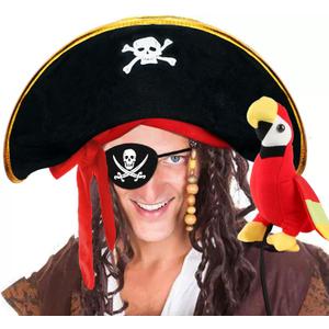 D-Fokes 2 Pieces Pirate Hat Skull Print Pirate Captain Costume Cap - Pirate Accessories Funny Party Hat Caribbean Fancy Dress
