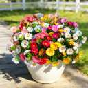 24Pcs Artificial Flowers for Outdoors UV Resistant，Colorful Daisy Fake Flowers Bouquet Weatheroof Faux Flowers for Outdoor Planter Real Touch Silk Flowers for Front Door Garden Proch Patio