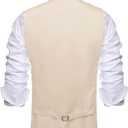Hi-Tie Solid Suit Vest for Men Slim Fit V Neck Dress Waistcoat for Wedding 3 Real Pockets Formal Men Vest Jacquard, Beige, Medium
