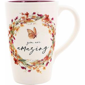 Pavilion Gift Company - You Are Amazing 17-ounce Cup, Floral Pattern Coffee Mug, Butterfly Coffee Cup, Spring Summer Kitchen Ideas, Inspirational Gifts Microwave & Dishwasher Safe, 1 Count, Cream