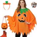 5PCS Pumpkin Costume Women with Cape Headband Socks Bag Stickers Adult Halloween Costumes 2025 for Party Accessories