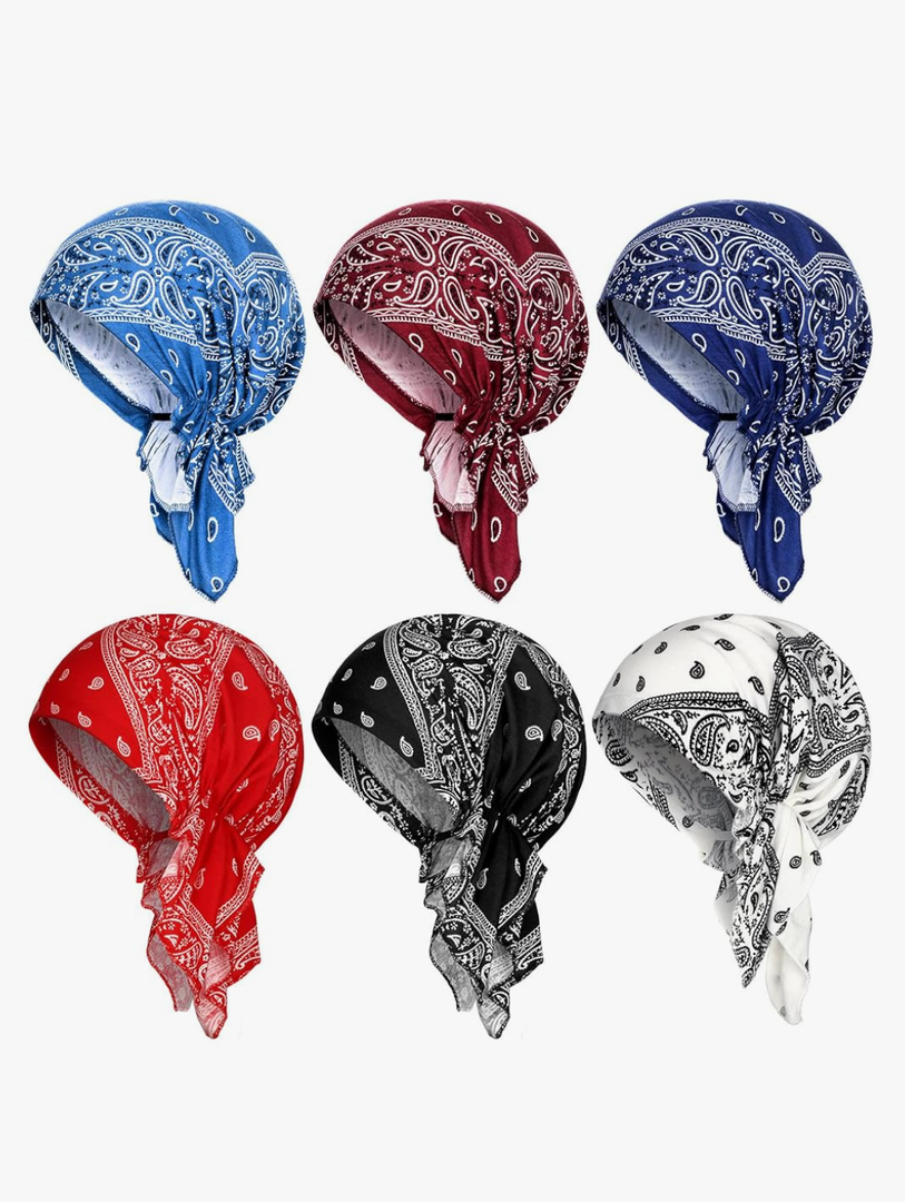 Geyoga 6 Pcs Chemo Headwear for Women Pre-Tied Head Scarves Turban Beanie Caps Cancer Head Wrap Headscarf for Yoga Running