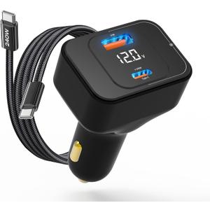 TENTECH USB C Car Charger, 170W 2-Port Superfast Car Charger Adapter,PD3.1/QC Cigarette Lighter USB C Charger for MacBook, iPhone 17/16/15, iPad, AirPods, Android,Samsung with LED Voltage Display